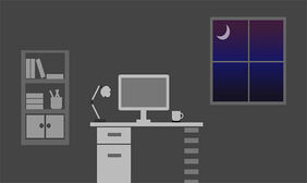 纯CSS3绘制夜晚书房电脑桌特效